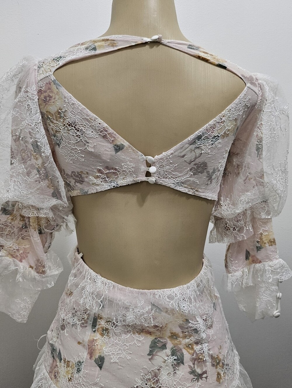 For Love And Lemons Pink Lace Ruffle Sheer Maxi Slip Dress - Picture 6 of 7